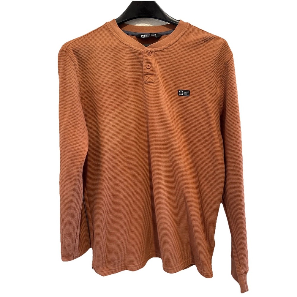 Salty Crew Men's Long Sleeve Rust Brown Waffle Knit Thermal T-Shirt Tee Size M
